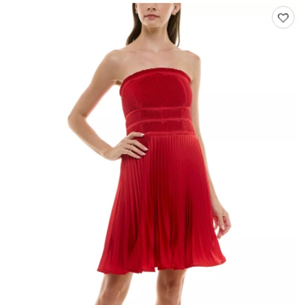 Taylor Strapless Sunburst Pleated Red Dress, 16